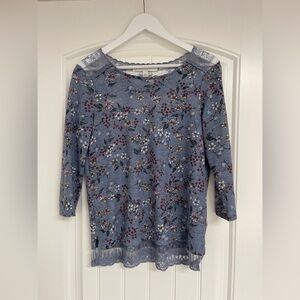 LC Lauren Conrad Floral Lace Trim Top - Blue and Multicolor